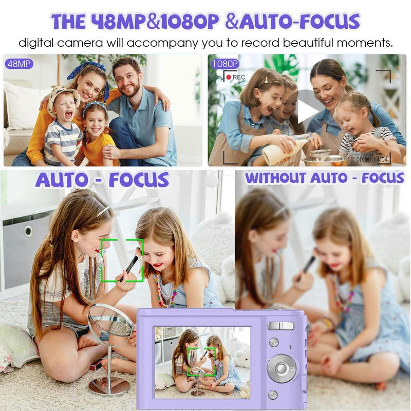 Auto Focus Digital Camera, 1 Count Full HD 1080P/48MP Mini Digital Cameras with 32G Memory Card, Compact Portable Camera, 16X Zoom Digital Camera Pictures For, Photo Camera, Shoot Cameras, Pocket Camera