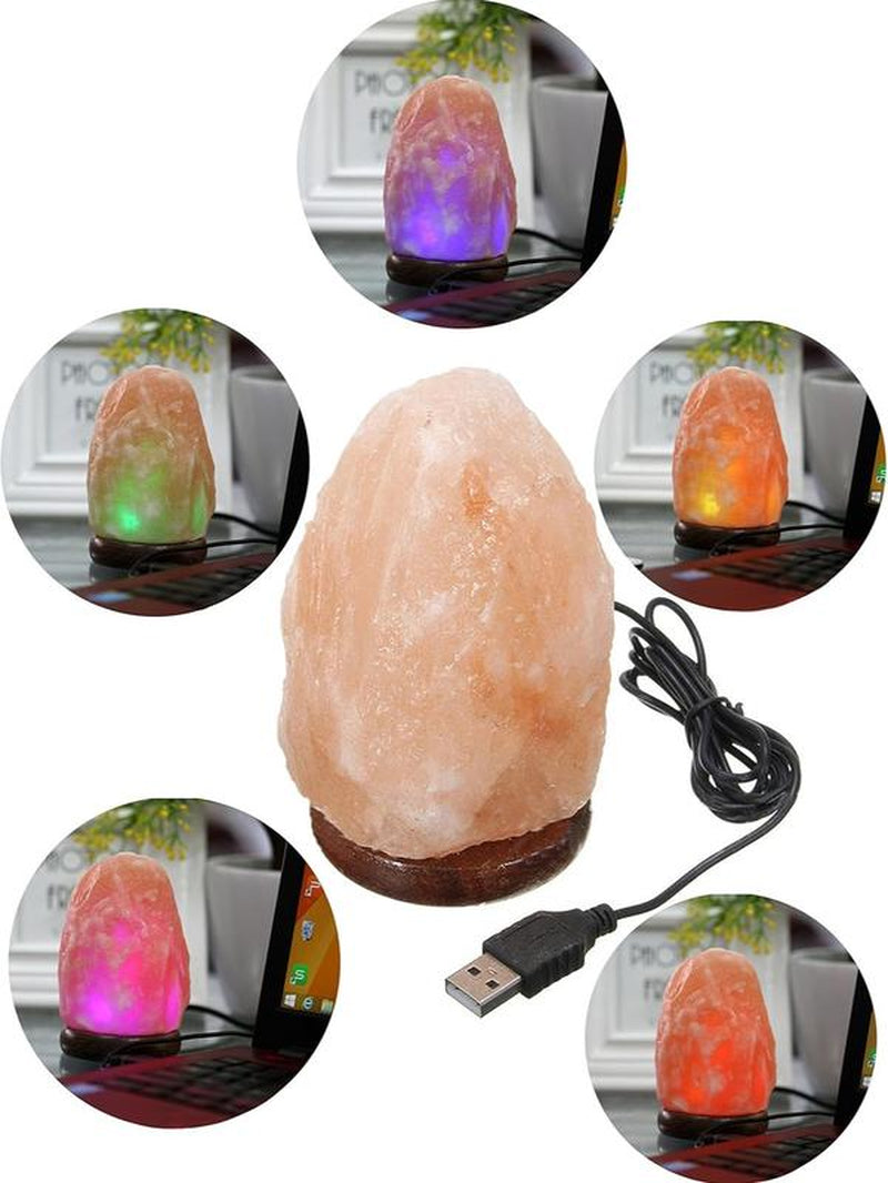 USB Himalayan Salt Lamp with Multi-Color LED Changing Bulb - Hand Carved Crystal Salt Rock Mini Lamp