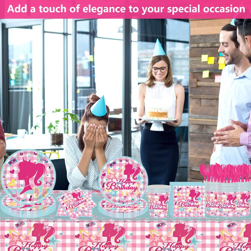 171 Count Disposable Tableware Birthday Party Supplies Pink Girls Paper Plates Napkins Cups Plastic Tablecloths Pink Girls Tableware Set Birthday Party Decorations Serves 24 Guests