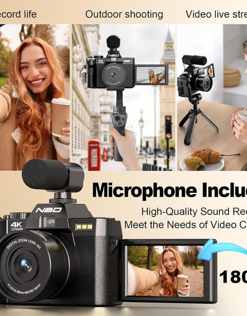 Load image into Gallery viewer, NBD 48MP Digital Cameras - 4K 16X Zoom Travel Camera with 180° Flip Screen, Auto Focus, Macro Lens, 2 Batteries &amp; 32GB SD Card (Black) Tech Gadgets
