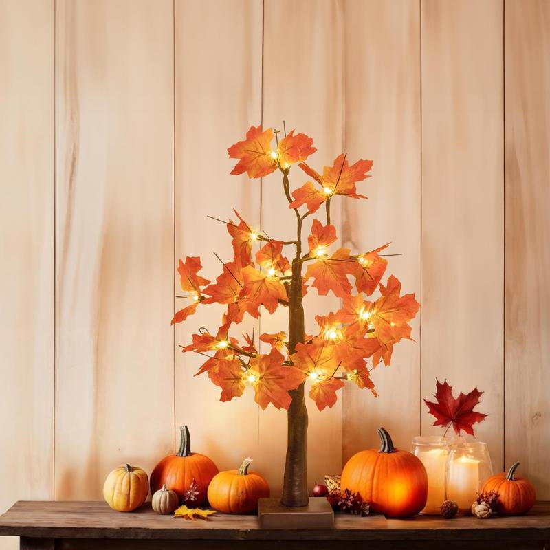 Alfanite 24-Inch Fall Lighted Maple Tree, 24 LED Lights, Usb+Battery Operated Thanksgiving Table Centerpieces Decoration Tree for Home Fireplace Autumn Harvest Tabletop Indoor Decor