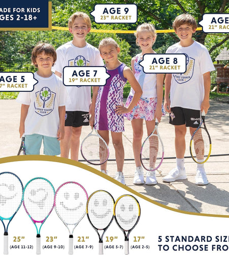 Kids Tennis Racket with Training Videos – Aluminum Youth Tennis Racket with Neoprene Handle for Children Age 5-12 – Learn Faster and Play Better by