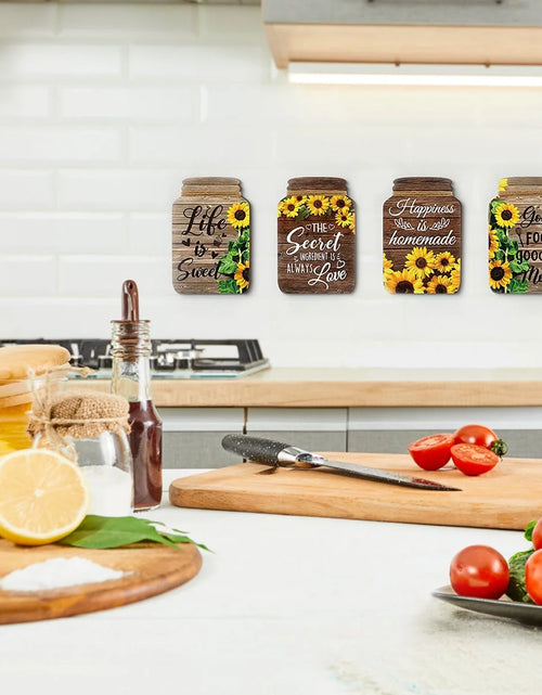 Load image into Gallery viewer, 4 Pcs Mason Jar Wall Decor Wooden,Kitchen Rustic Home Decor Inspirational Kitchen Decor Hanging Farmhouse Kitchen Signs Wall Decor for Home Decor
