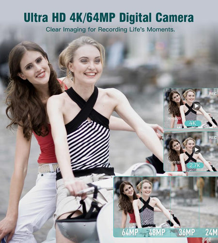 Compact Portable 4K Digital Camera, Travel 4K Digital Camera Pocket, Digital Cameras Autofocus Vlogging Anti-Shake 18X Zoom 64MP 8 Modes 2.8" HD LCD Charger 32GB Card Reader, Pink