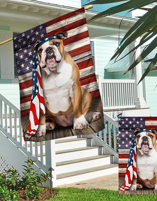 Load image into Gallery viewer, FLAGWIX English Bulldog House Flags, Dog Decor American Flag - 4Th of July Decorations for Home, Yard, House Flag - Patriotic Dog Decor, Double Sided, Heavy Duty Canvas Flag Indoor Outdoor
