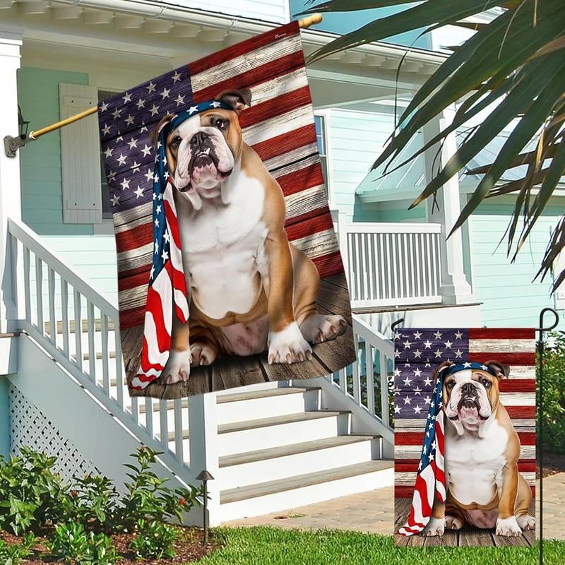 FLAGWIX English Bulldog House Flags, Dog Decor American Flag - 4Th of July Decorations for Home, Yard, House Flag - Patriotic Dog Decor, Double Sided, Heavy Duty Canvas Flag Indoor Outdoor