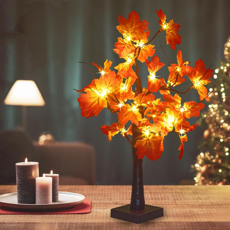 Alfanite 24-Inch Fall Lighted Maple Tree, 24 LED Lights, Usb+Battery Operated Thanksgiving Table Centerpieces Decoration Tree for Home Fireplace Autumn Harvest Tabletop Indoor Decor