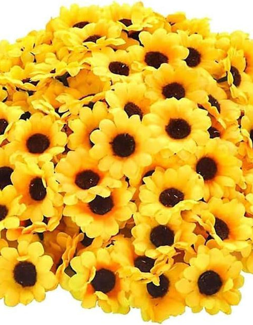 Load image into Gallery viewer, Fall Halloween Gift 100Pcs Yellow Artificial Flower Heads Mini Fake Sunflower Decorative Fabric Flowers Craft Floral Embellishments
