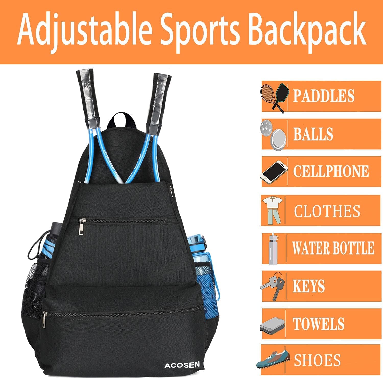 Tennis Bag Tennis Backpack - Large Tennis Bags for Women and Men to Hold Tennis Racket,Pickleball Paddles, Badminton Racquet, Squash Racquet,Balls and Other Accessories