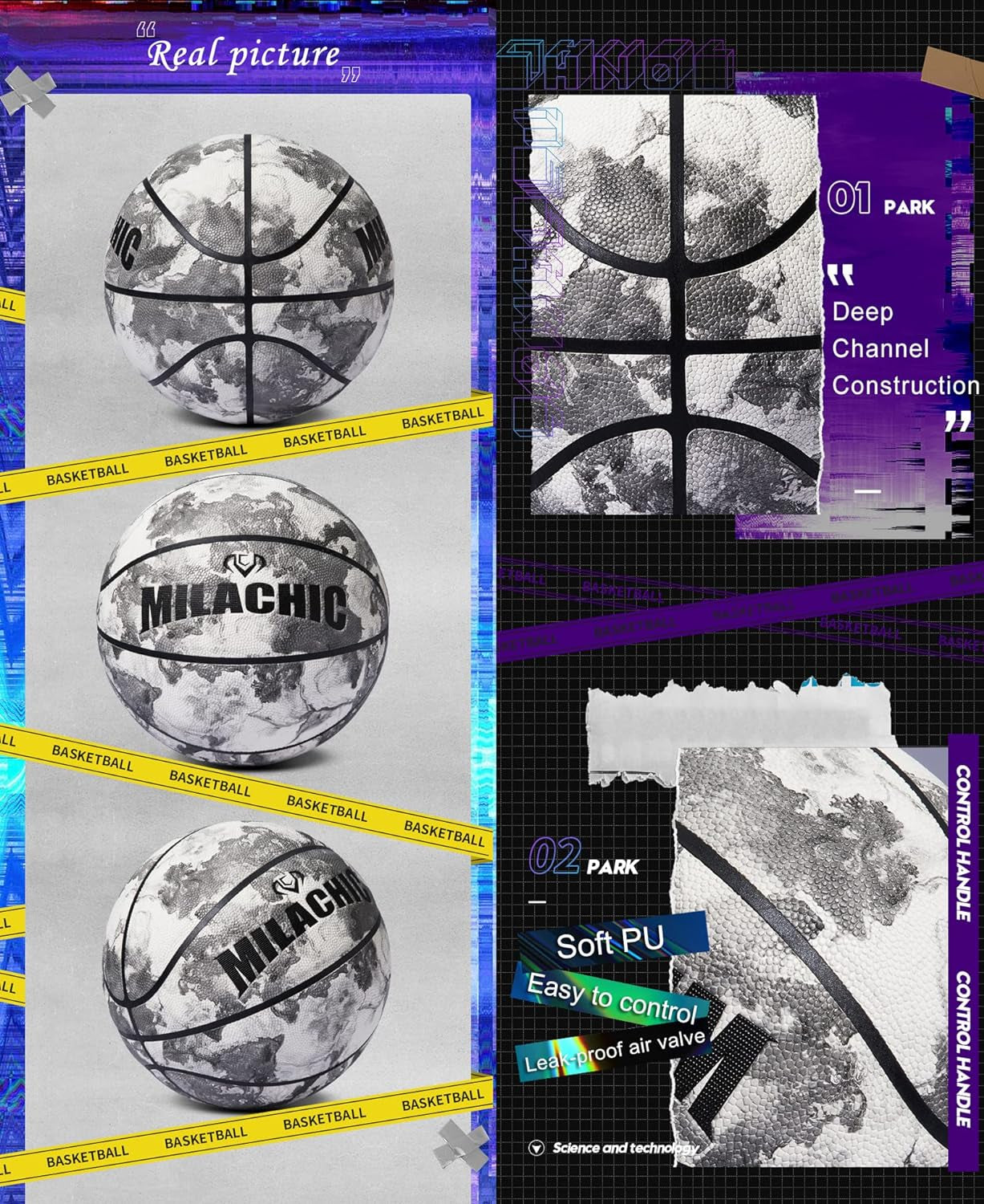 Glow in the Dark Basketball - Glowing Leather Green Light up Gift for Teenagers, Men, Women - Indoor-Outdoor Night Game with Pump (Size 5/6/7)