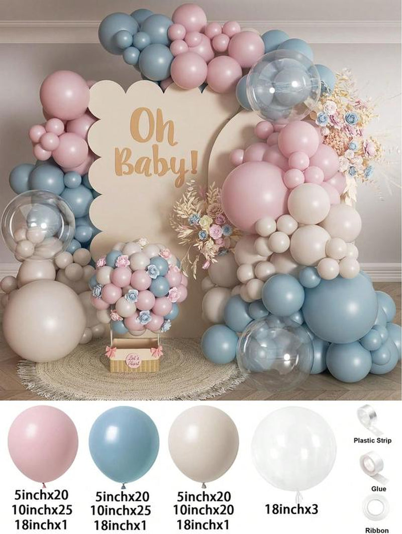 136PCS Gender Reveal Balloon Arch Kit - Dusty Pink & Fog Blue Balloons, White Sand Balloons, Boho Wedding Decor, Bridal Bear Theme