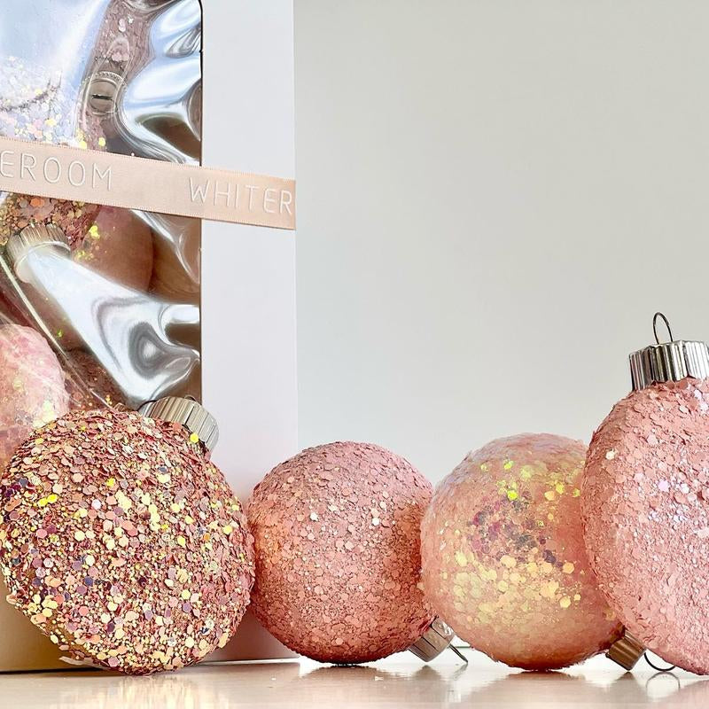 Christmas Glitter Ornaments, Christmas Tree Decoration, Pink Shades Set of 16 Pcs, Christmas Handmade Custom Balls Gift Decorative Hanging