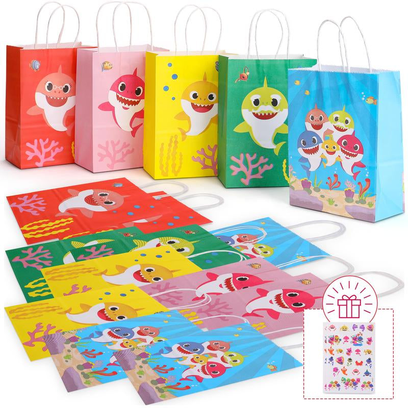 16 Pcs Baby Shark Birthday Party Bag, under the Sea Themed Baby Shark Party Supplies for Kids, Goodies Bags, Kids Birthday Party Favor Bags