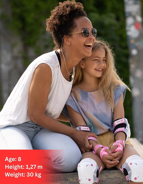 Load image into Gallery viewer, Knee Pads for Kids - Knee and Elbow Pads Set - PROTECT-1 - Size S Pink White - Wrist Guards Skating Protective Gear, Skateboard, Roller Skate, Ice Skates for Kids
