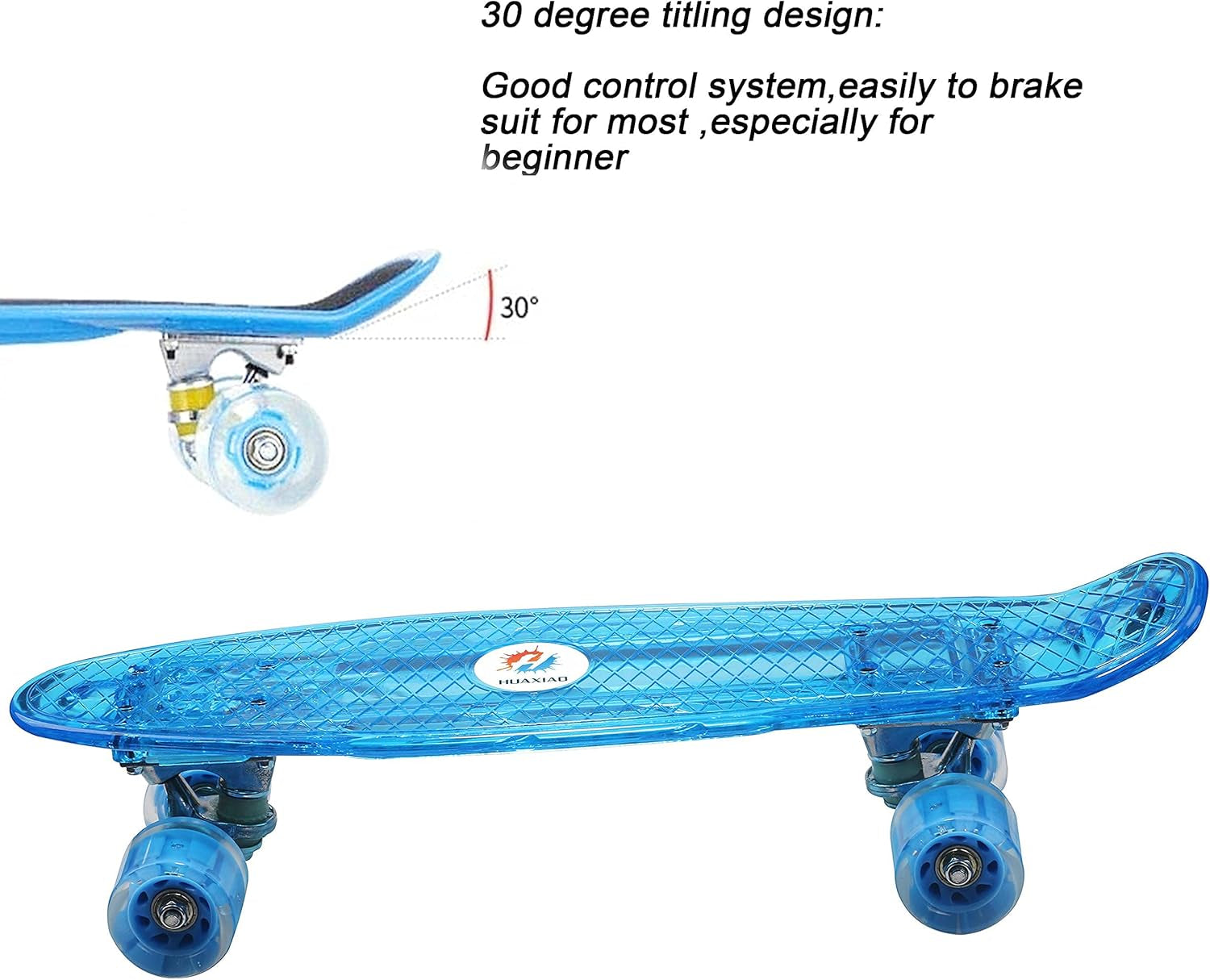 22 Inch Skateboard- with Led Light up Wheels for Beginners,Complete Mini Cruiser Retro Skateboard for Kid,Smooth Riding,Durable Polypropylene with Pu Wheels