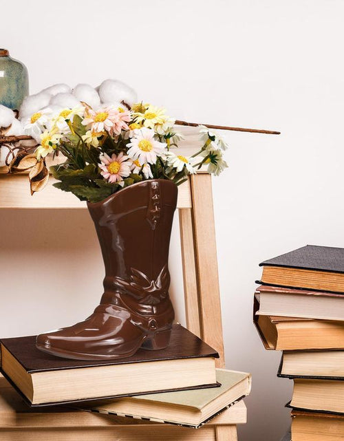 Load image into Gallery viewer, Boot Vase for Book Shelf Ceramic Cowboy Decoration Arrangements Nice Western Country Accent Vase Unique Boot Planter for Modern Aesthetic Room Wedding Decor
