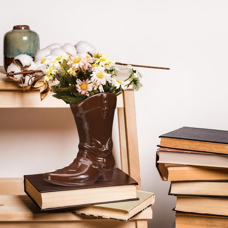 Boot Vase for Book Shelf Ceramic Cowboy Decoration Arrangements Nice Western Country Accent Vase Unique Boot Planter for Modern Aesthetic Room Wedding Decor