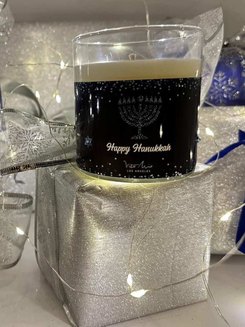 Happy Hanukkah Candle Decor Gift Glass Bean Coconut