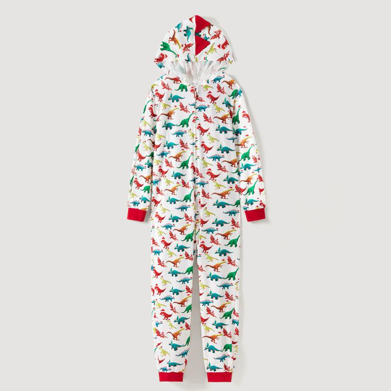 Patpat Christmas Pjs Dinosaur Print Family Matching Long-Sleeve Pajama Set Hooded Onesies Family Clothing Pajamas Sets (Flame Resistant) Spingtok