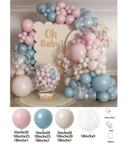 136PCS Gender Reveal Balloon Arch Kit - Dusty Pink & Fog Blue Balloons, White Sand Balloons, Boho Wedding Decor, Bridal Bear Theme