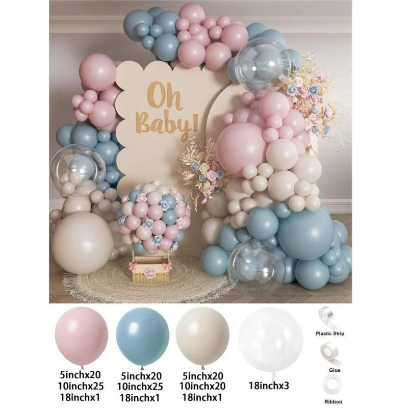136PCS Gender Reveal Balloon Arch Kit - Dusty Pink & Fog Blue Balloons, White Sand Balloons, Boho Wedding Decor, Bridal Bear Theme