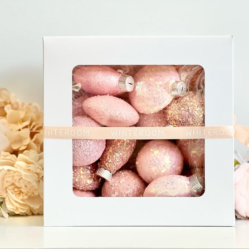 Christmas Glitter Ornaments, Christmas Tree Decoration, Pink Shades Set of 16 Pcs, Christmas Handmade Custom Balls Gift Decorative Hanging