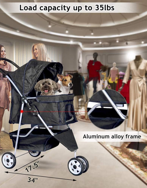 Load image into Gallery viewer, 3-Wheel Pet Stroller, Lightweight Foldable Dog Stroller for Small Medium Dogs &amp; Cats, Breathable Mesh &amp; Weather Cover with Storage Basket, for Daily Walk Outdoor Travel (Black)
