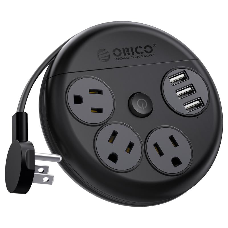 ORICO Travel Power Strip, Travel Essentials, Travel Extension Cord with 3 Outlets 3 USB Ports, 4FT Wrapped around Extension Cord for Travel Cruise Ship Beach Vacation Essentials White-Or-3A3U