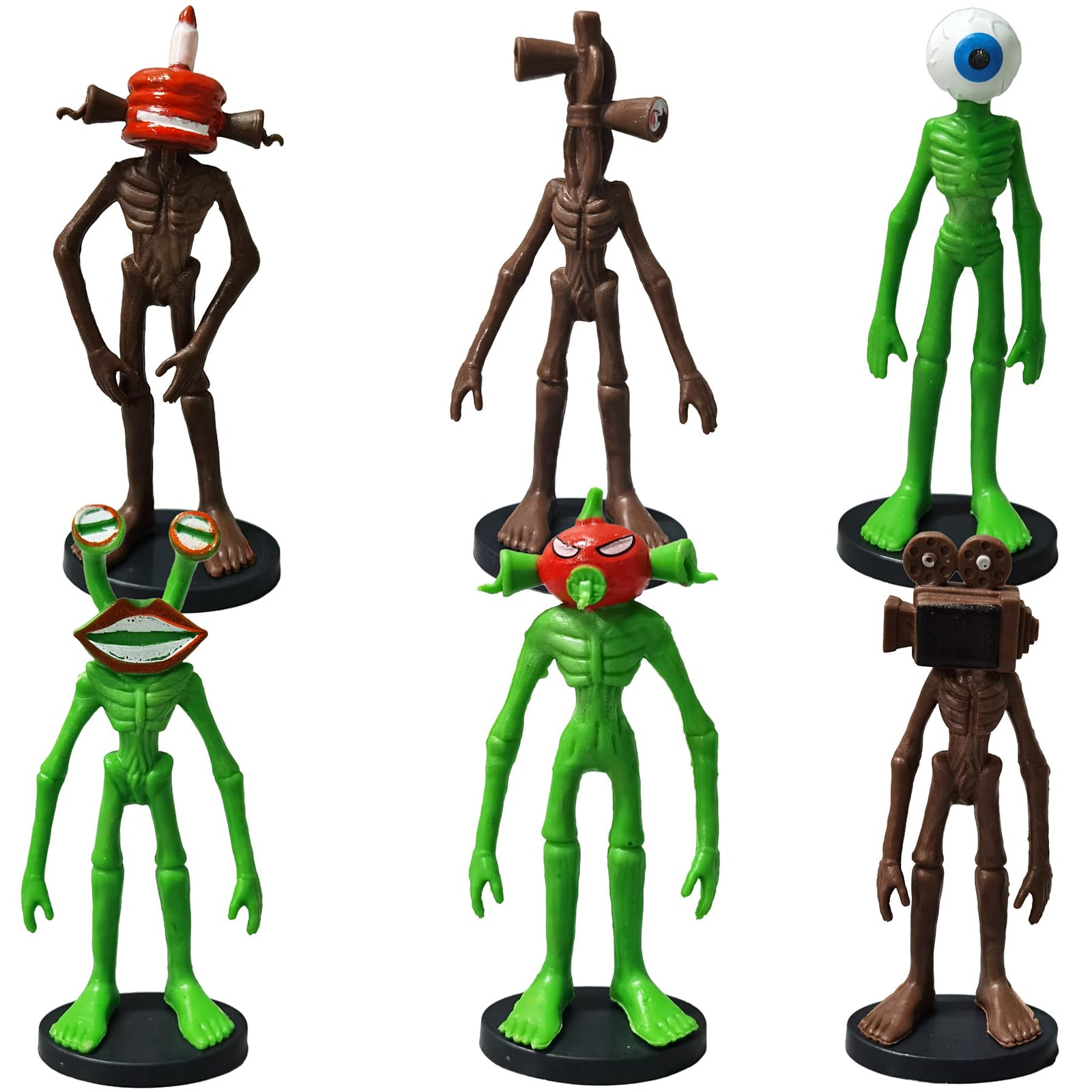 GYDAMAI 6 PCS Siren Head Toys Siren Head Horror Model Action Figures Toys Home Decoration Monster Cosplay Decorations Christmas Halloween Birthday Party Favors (with Base)