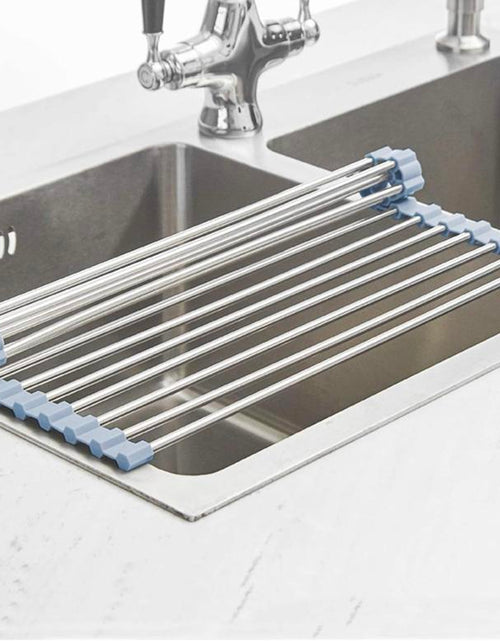 Load image into Gallery viewer, Way Finder - over the Sink Dish Drying Rack, Roll up Dish Drying Rack Kitchen Fruit Organiser Stainless Steel Bowl Cabinet Silicone
