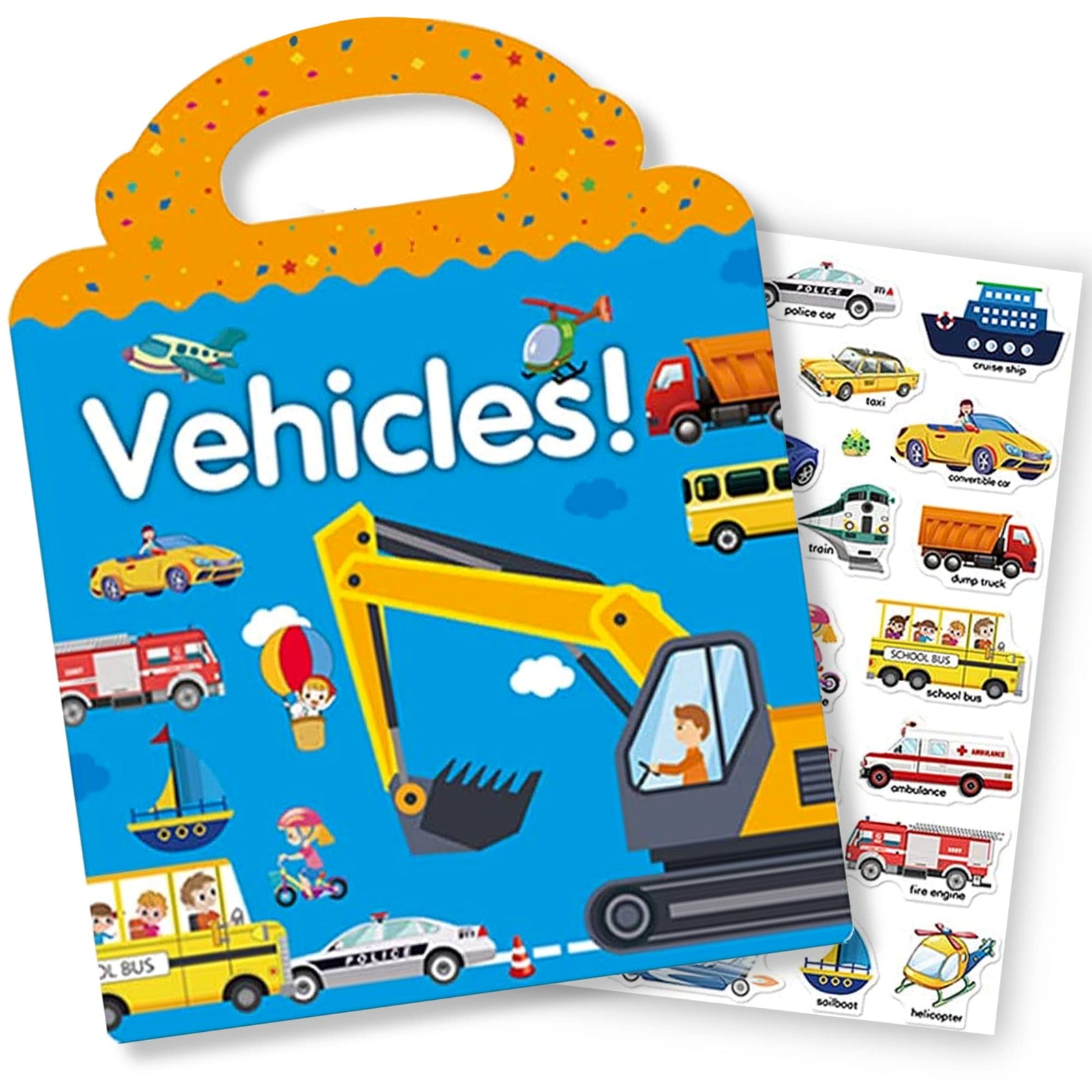 Reusable Sticker Book for Kids Vehicles Truck Stickers Educational Learning Toys Travel Stickers Activity Books for Toddler Girls Boys Age 3+ Birthday Gifts