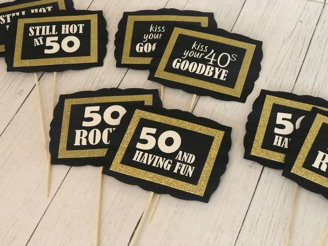 50Th Birthday Party Decorations, Party Table Centerpieces, 50Th Birthday Floral Picks