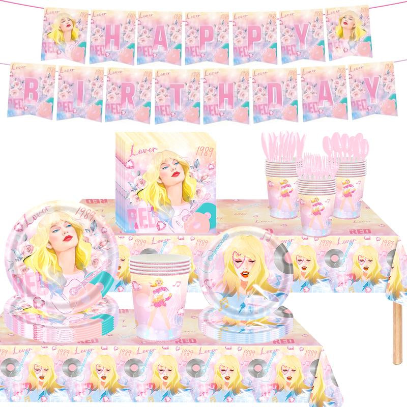 171 Count Disposable Tableware Birthday Party Supplies Singer Paper Plates Napkins Cups Plastic Tablecloths Music Singer Tableware Set Birthday Party Decorations Serves 24 Guests