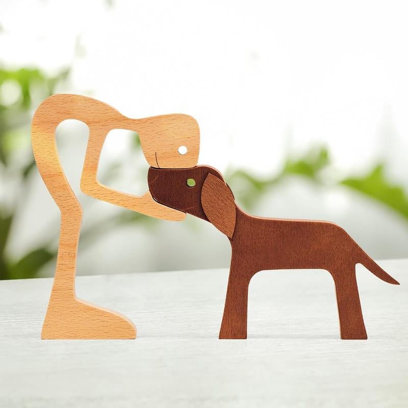 Pawfect House Man with Dog Wooden Pet Carvings, Handcrafted Wood Sculpture, Thoughtful Gift for Pet Owners, Memorial Dog Lover Decor