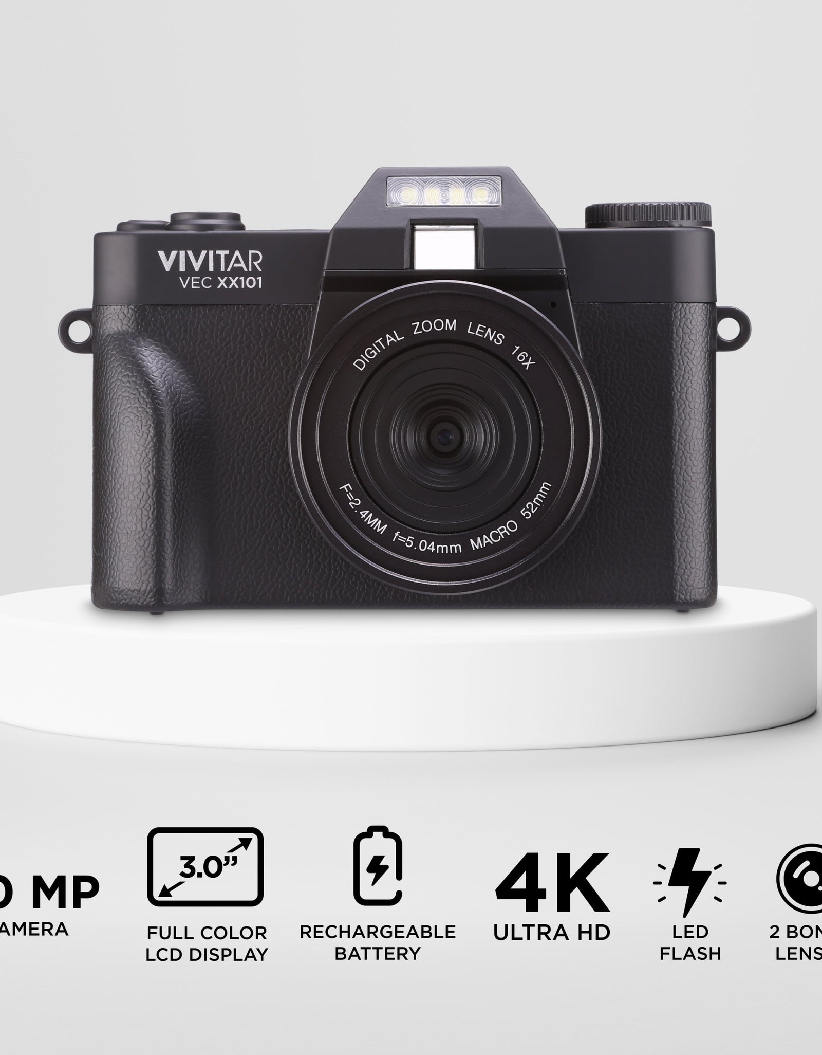 4K Digital Camera, 8X Digital Zoom, 3" LED Display, Bonus Macro Lens, Included SD Card