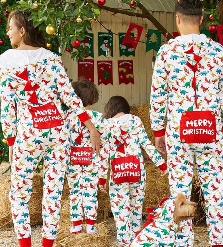 Patpat Christmas Pjs Dinosaur Print Family Matching Long-Sleeve Pajama Set Hooded Onesies Family Clothing Pajamas Sets (Flame Resistant) Spingtok