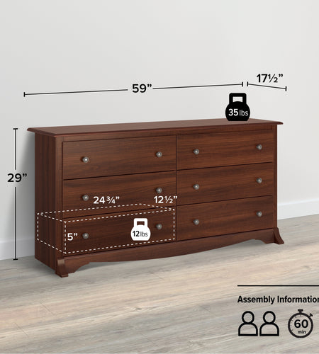 Sonoma Cherry 6-Drawer Double Dresser for Bedroom, CDC-6330-V, 59" W X 17.5" D X 29" H