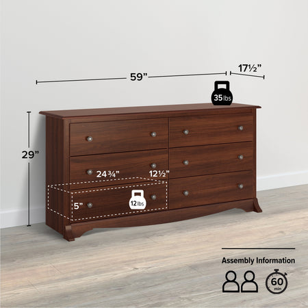 Sonoma Cherry 6-Drawer Double Dresser for Bedroom, CDC-6330-V, 59" W X 17.5" D X 29" H