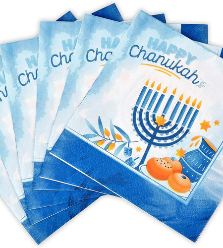 Hanukkah Napkins, Hanukkah Paper Goods, Blue and White - Chanukah Themed Party Supplies (Pack of 40)
