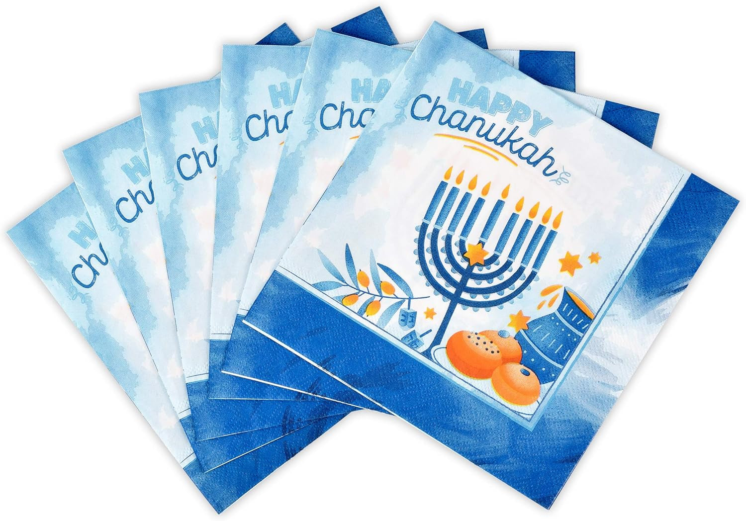 Hanukkah Napkins, Hanukkah Paper Goods, Blue and White - Chanukah Themed Party Supplies (Pack of 40)