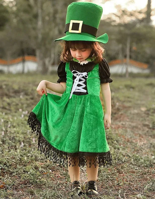Load image into Gallery viewer, Irish Folk Dance Dress St Patrick Day Elf Leprechaun Costume Kid Girls Green Carnival Festival Fairy Pixie Outfit for Toddler
