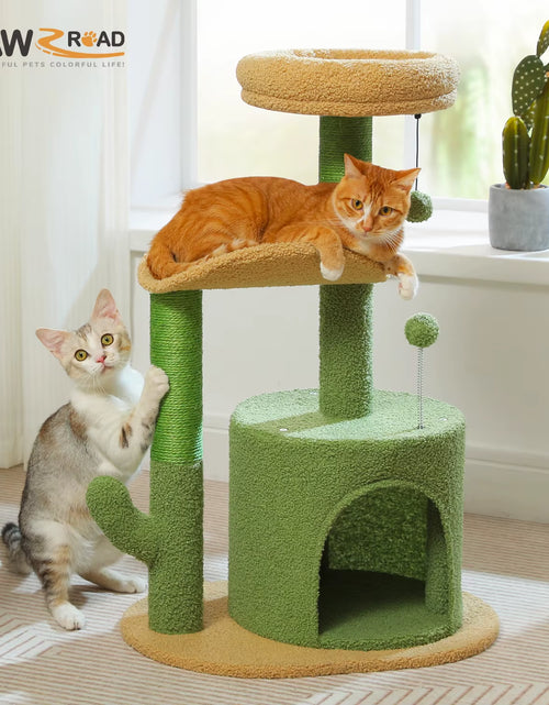 Load image into Gallery viewer, Cactus Cat Tree with Curved Perch Cozy Cat Condo Small Cat Tower with Removable Top Bed Cat Scratching Post for Indoor Cat Toys
