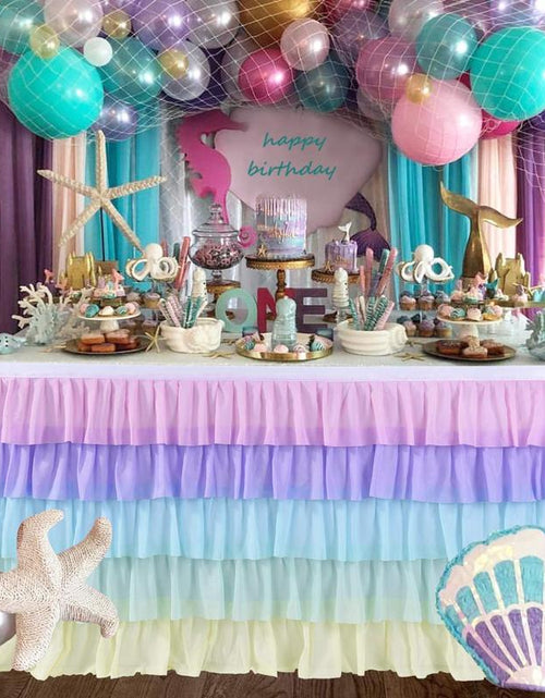 Load image into Gallery viewer, Pastel Rainbow Table Skirt Ruffle Party Tablecloth for Rectangle Table 6Ft Birthday Party Baby Shower
