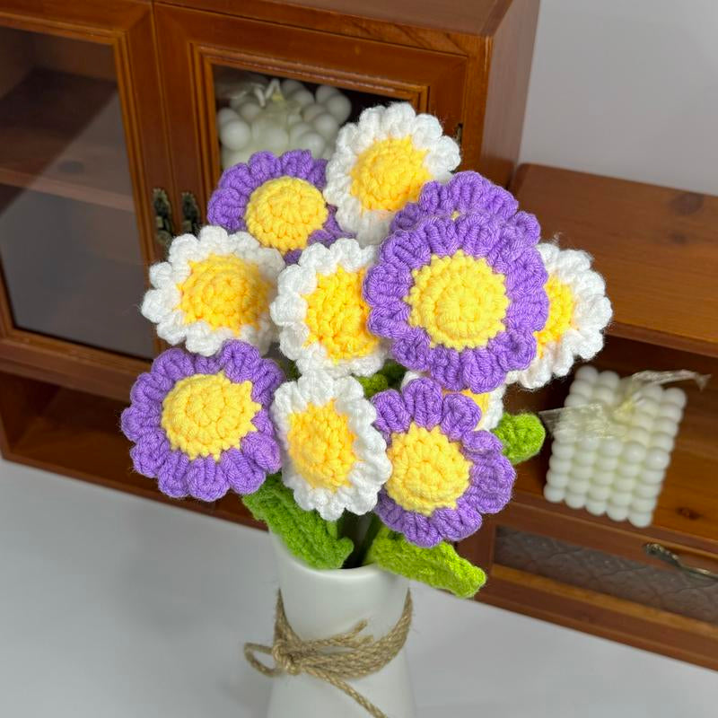 12Pcs, Crochet Daisies without Vase, Decorating Rosy Eternal Flowers,Dozen Bouquets,Decorative Bouquet for Home Decor,Garden Party,Wedding Decor