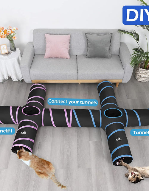 Load image into Gallery viewer, Cat Toys - 4 Way Cat Tunnel, Tube &amp; Play Tent, 25X53Cm, Extensible, Interactive Maze with Balls &amp; Bells for Kitten &amp; Small Animal, Blue
