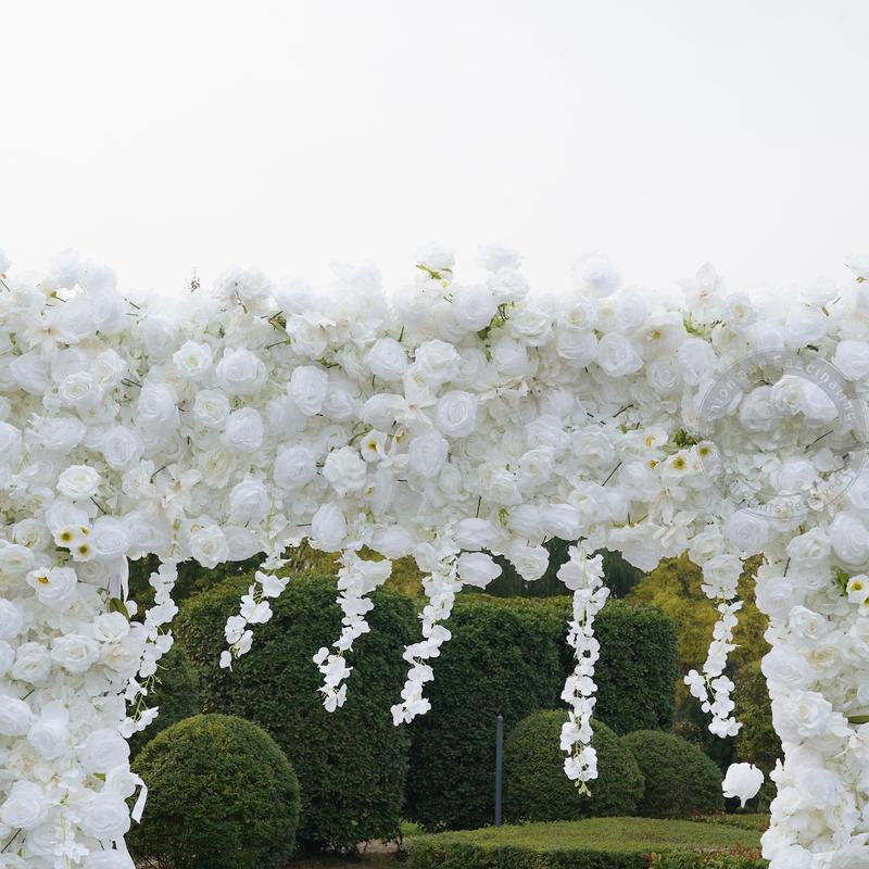 7.87FT X 8.53FT Artificial White Rose Cloth Base Flower Row Arrangement Decor for Wedding Backdrop Square Frame Event Props