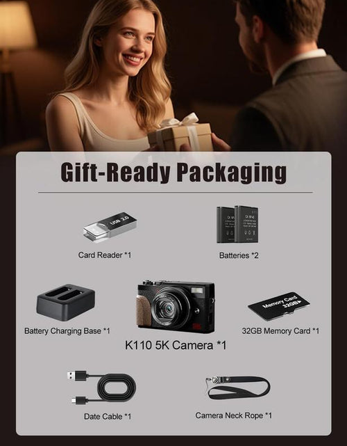 Load image into Gallery viewer, NBD Digital Camera | 64MP 5K Vlogging with 180° Flip Screen | 18X Digital Zoom | 32GB SD Card &amp; 2 Batteries | Perfect for Beginners and Enthusiasts Black Photography Beginner
