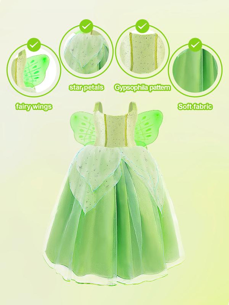 UPORPOR Light up Girls Halloween Costume Fairy Dress & Wings Green Fairy Girls Costume Princess Ball Gown Kids