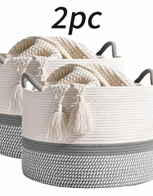 Load image into Gallery viewer, Large Cotton Rope Storage Basket | Durable Pet-Friendly Organizer with Handles | Woven Multi-Purpose Basket for Home &amp; Pet Toys Laundry Room
