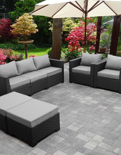 Load image into Gallery viewer, Outdoor Wicker Furniture Couch Set 5 Pieces Patio Furniture Sectional Sofa with Grey No-Slip Cushions and Waterproof Covers
